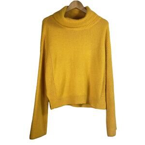 Calvin Klein Sweater Women Sz L Yellow Knit Cowl Neck Slouchy Dolman Sleeve Wool